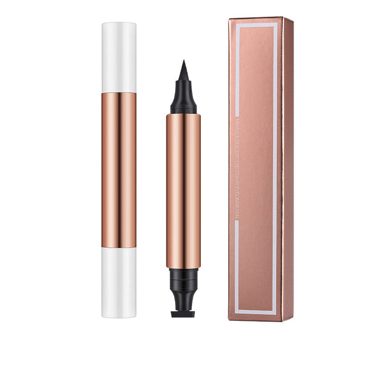 "Vattentät kattögon eyeliner stämpel för kvinnor med dubbelsidig design, visar stämpeln och spetsen för precision."