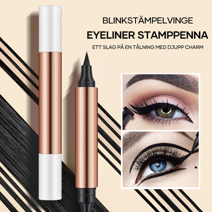 "Vattentät kattögon eyeliner stämpel för kvinnor med dubbelsidig design, visar stämpeln och spetsen för precision."