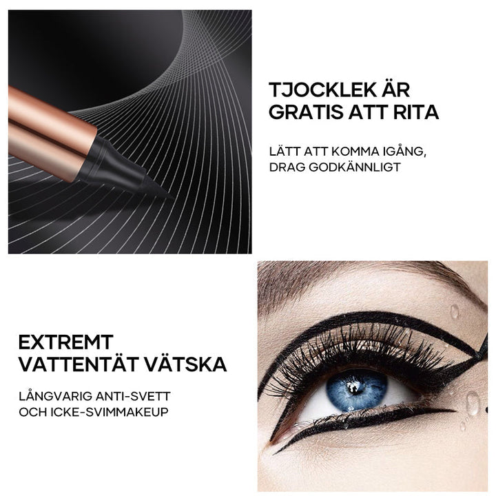 "Vattentät kattögon eyeliner stämpel för kvinnor med dubbelsidig design, visar stämpeln och spetsen för precision."