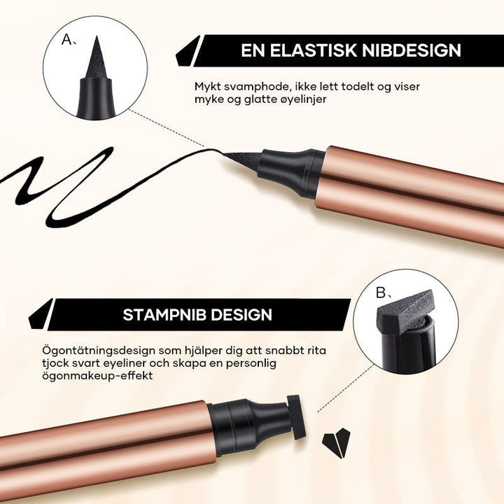 "Vattentät kattögon eyeliner stämpel för kvinnor med dubbelsidig design, visar stämpeln och spetsen för precision."