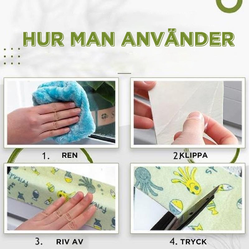 "Vattentät kökstätningstejp non-woven självhäftande, grå tejp med molnmotiv, perfekt för skydd mot fukt i hemmet."