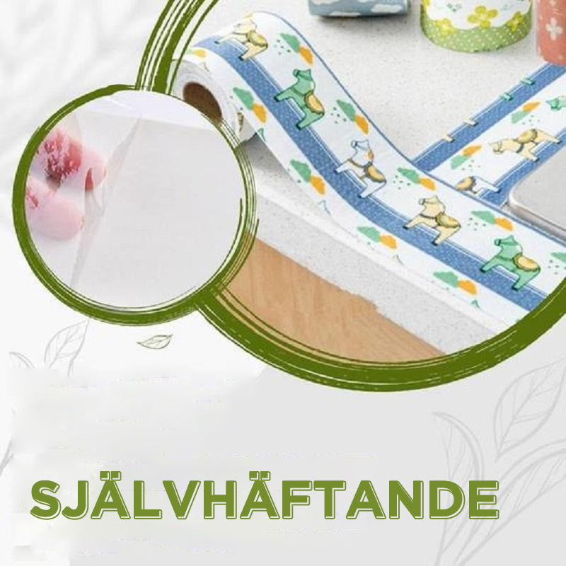 "Vattentät kökstätningstejp non-woven självhäftande, grå tejp med molnmotiv, perfekt för skydd mot fukt i hemmet."