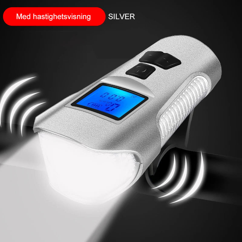 "Vattentät LED-cykellampa, robust design av ABS, justerbart ljus för nattsäkerhet. Perfekt för utomhusaktiviteter."