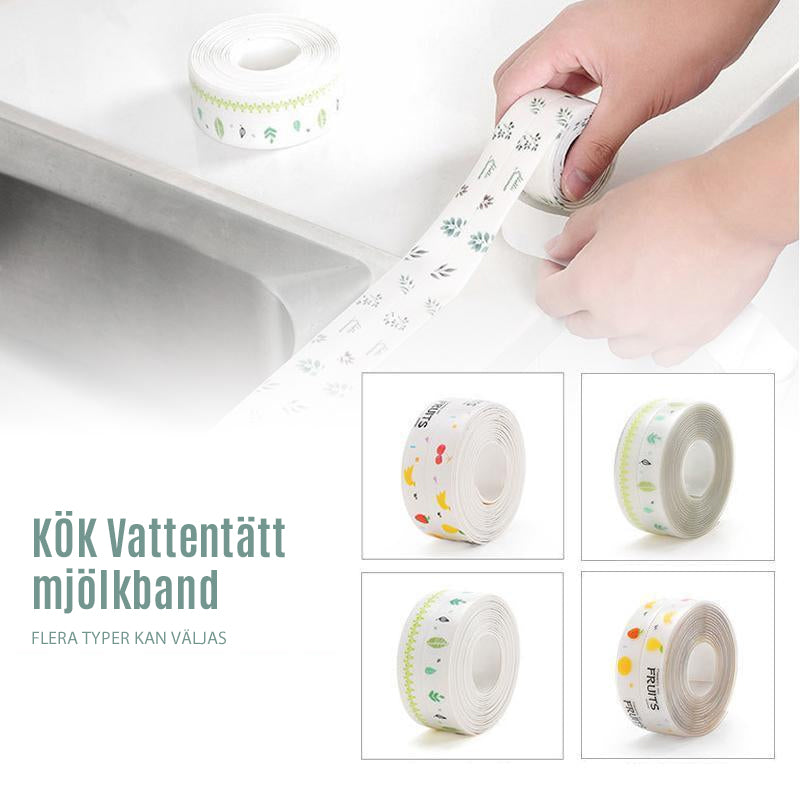 "Vattentät PVC-tätningstejp, rulle, vit, för kök och badrum, skyddar mot fukt och mögel, enkel applicering på hörn."