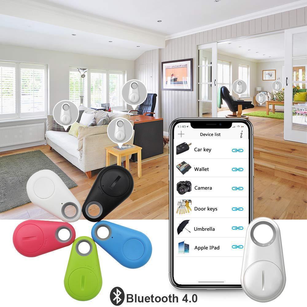 "Vattentät, smidig Bluetooth-spårare för husdjur, kompakt och bärbar design i svart, vit, rosa, grön och blå."