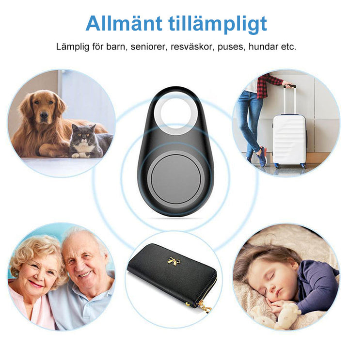 "Vattentät, smidig Bluetooth-spårare för husdjur, kompakt och bärbar design i svart, vit, rosa, grön och blå."