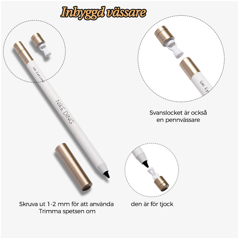 "Vattentät snabbtorkande eyeliner i elegant svart, tunn spets, lätt att använda för precis applicering."