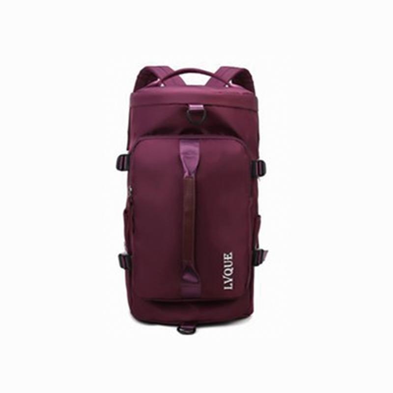 "Vattentät unisex ryggsäck/duffelväska, multifunktionell design, visad i olika färger: blå, mint, violett, rosa."