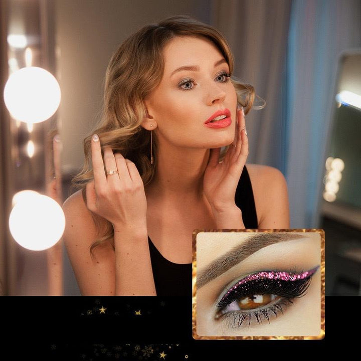 "Vattentäta, återanvändbara eyeliner- och ögonfransdekaler i olika färger, elegant design för kreativ makeup."