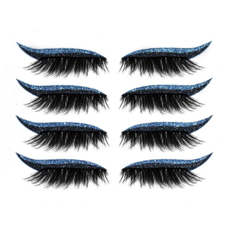 "Vattentäta, återanvändbara eyeliner- och ögonfransdekaler i olika färger, elegant design för kreativ makeup."