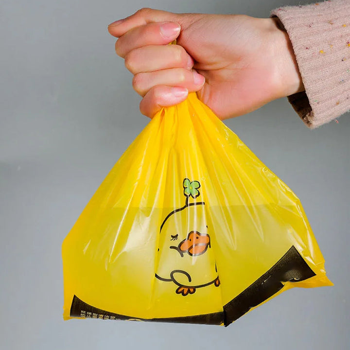 "Vattentäta självhäftande soppåsar 20x26 cm i gul PE, perfekt för kök och badrum, stark vidhäftning och läcksäker."