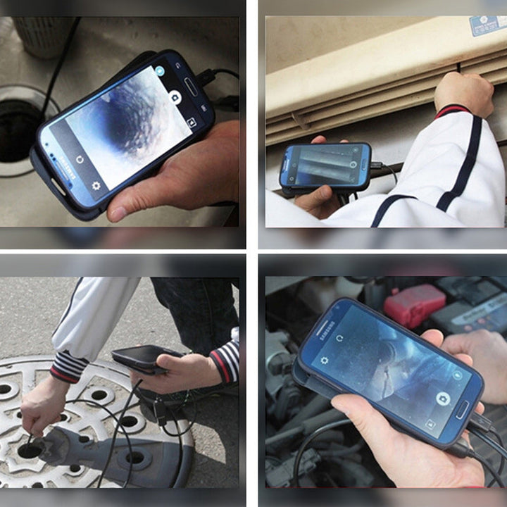 "Vattentätt Android-endoskop med justerbara LED-lampor, flexibel design för inspektion av svåråtkomliga områden."