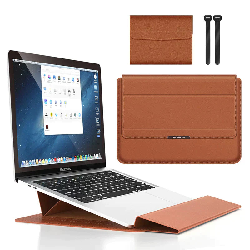 "Vattentätt justerbart laptopfodral i konstläder, elegant design med magnetisk stängning för bästa skydd av din dator."