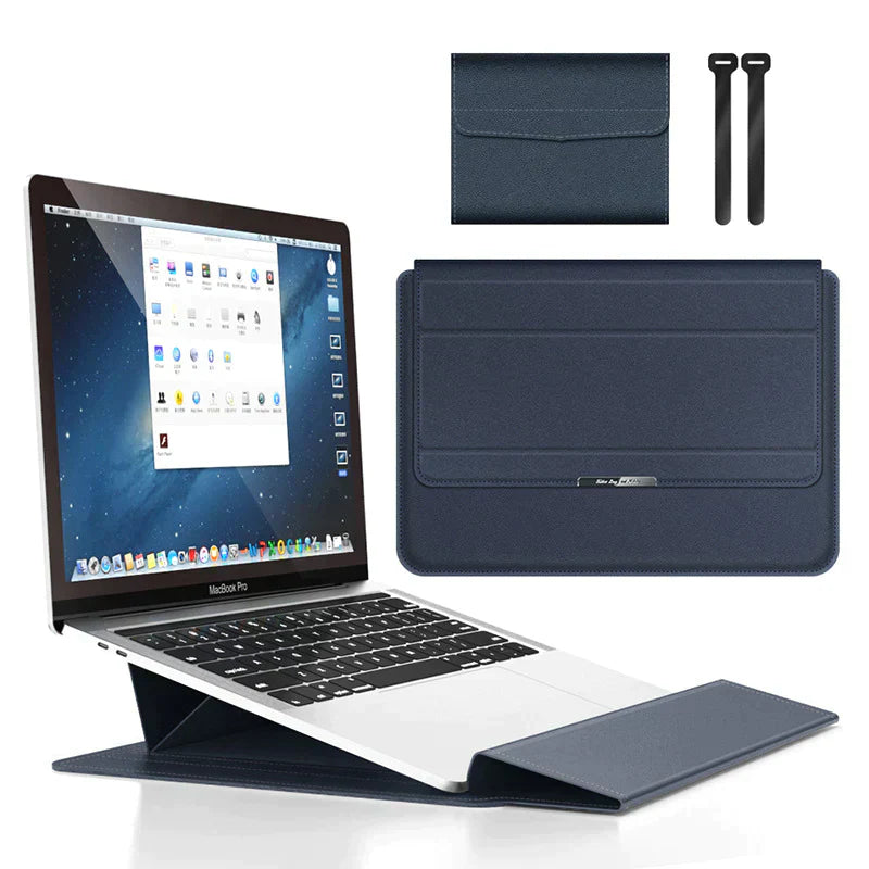 "Vattentätt justerbart laptopfodral i konstläder, elegant design med magnetisk stängning för bästa skydd av din dator."