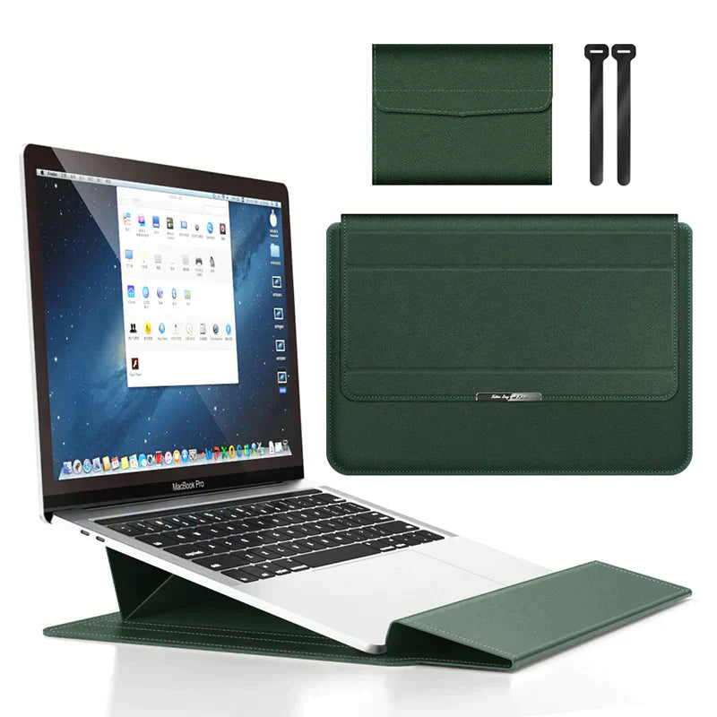 "Vattentätt justerbart laptopfodral i konstläder, elegant design med magnetisk stängning för bästa skydd av din dator."