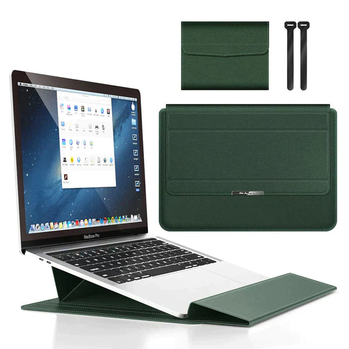 "Vattentätt justerbart laptopfodral i konstläder, elegant design med magnetisk stängning för bästa skydd av din dator."