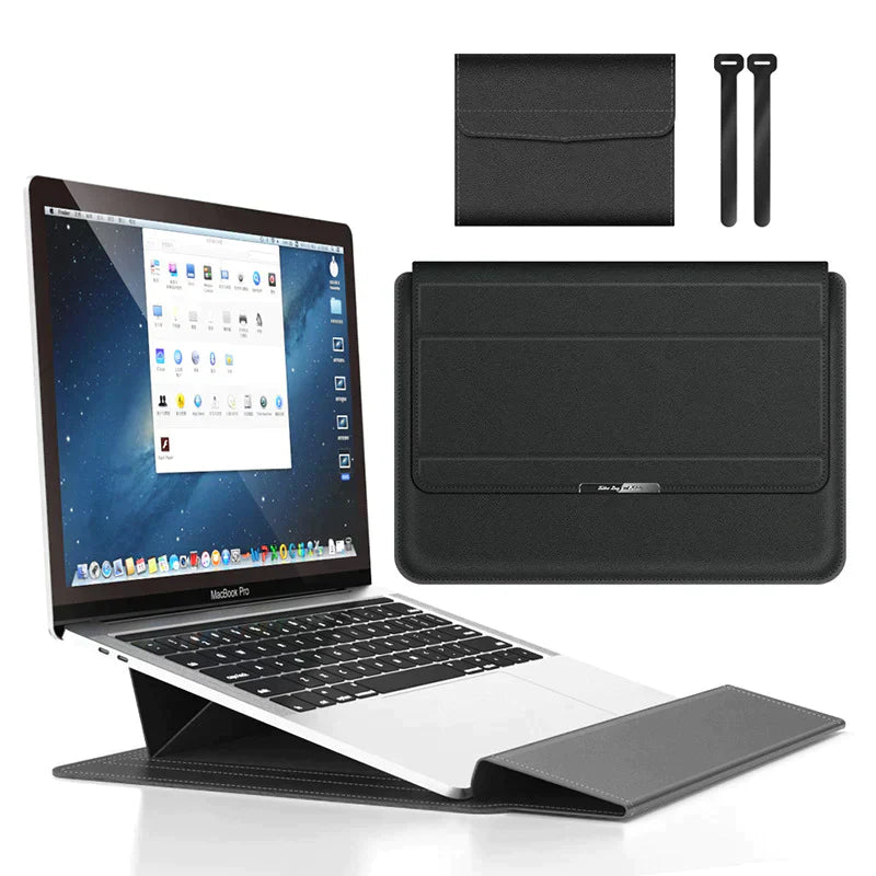 "Vattentätt justerbart laptopfodral i konstläder, elegant design med magnetisk stängning för bästa skydd av din dator."
