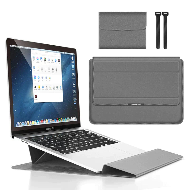"Vattentätt justerbart laptopfodral i konstläder, elegant design med magnetisk stängning för bästa skydd av din dator."
