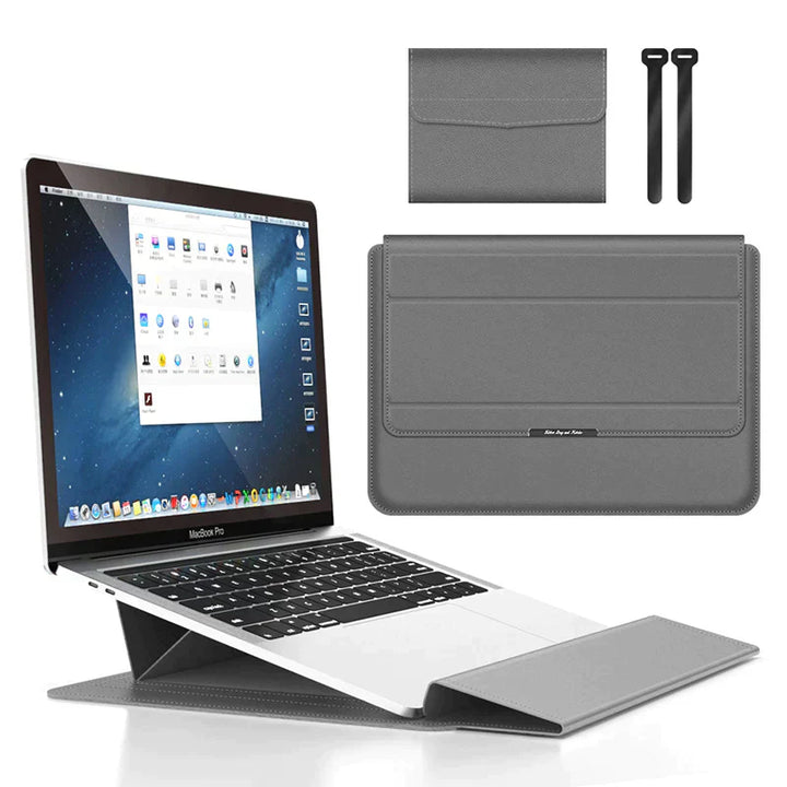 "Vattentätt justerbart laptopfodral i konstläder, elegant design med magnetisk stängning för bästa skydd av din dator."