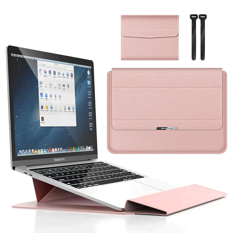"Vattentätt justerbart laptopfodral i konstläder, elegant design med magnetisk stängning för bästa skydd av din dator."