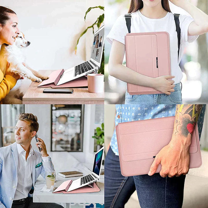 "Vattentätt justerbart laptopfodral i konstläder, elegant design med magnetisk stängning för bästa skydd av din dator."