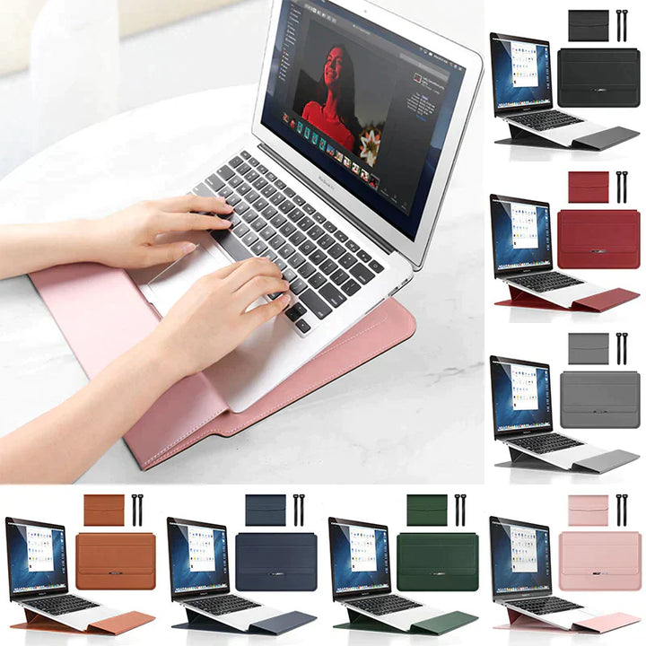"Vattentätt justerbart laptopfodral i konstläder, elegant design med magnetisk stängning för bästa skydd av din dator."