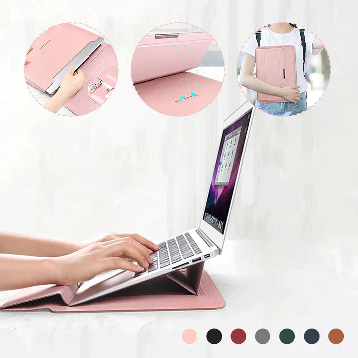 "Vattentätt justerbart laptopfodral i konstläder, elegant design med magnetisk stängning för bästa skydd av din dator."