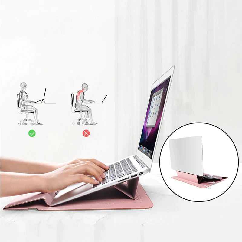 "Vattentätt justerbart laptopfodral i konstläder, elegant design med magnetisk stängning för bästa skydd av din dator."
