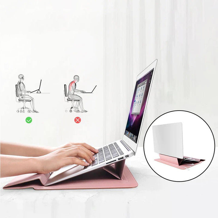 "Vattentätt justerbart laptopfodral i konstläder, elegant design med magnetisk stängning för bästa skydd av din dator."
