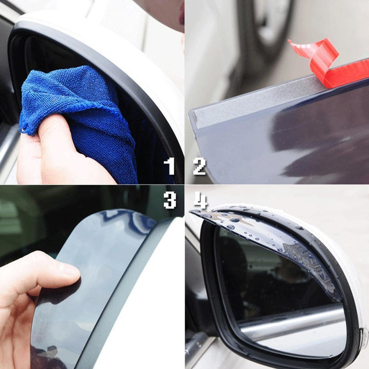 "Vattentätt regnskydd för bilbackspeglar i svart och vit PVC, 2-pack, enkel installation, skyddar mot regn och bländning."