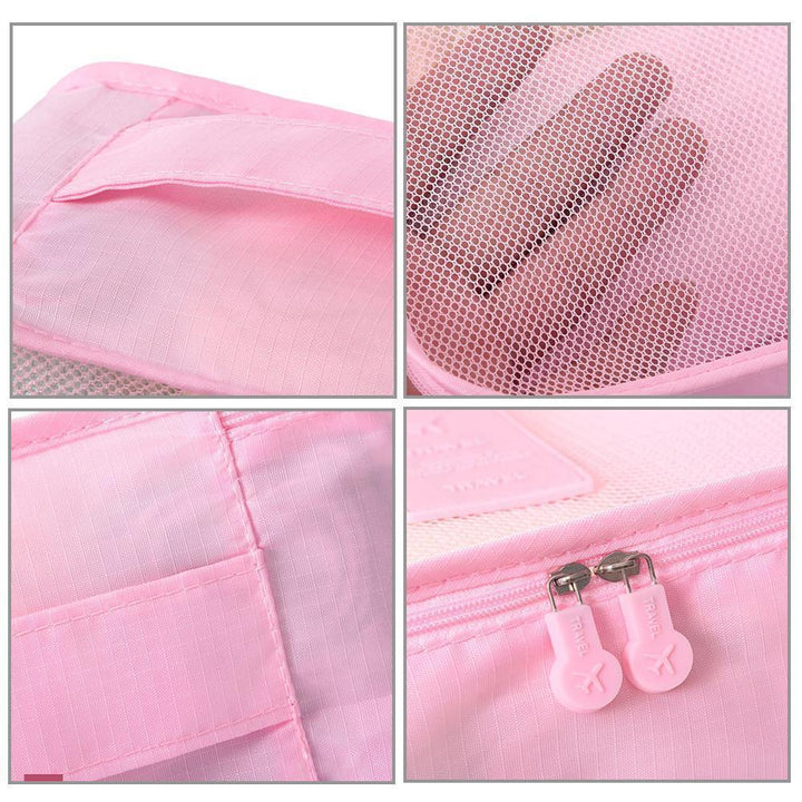 "Vattentätt resekitt för dam, 6 delar i oxfordduk, olika storlekar, grå nyanser, perfekt för ordnad packning."