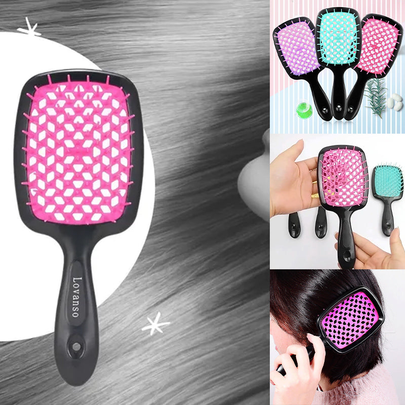 "Ventilerad avtrasslande hårborste i grönt, rosa, rött, svart, vitt. Effektiv för trasselfritt hår. Beauty & Wellbeing."