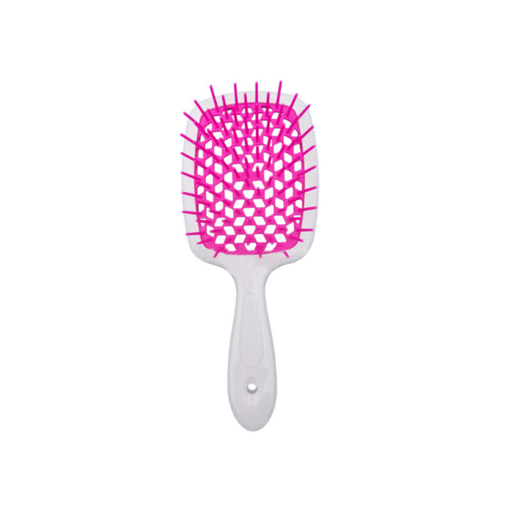 "Ventilerad avtrasslande hårborste i grönt, rosa, rött, svart, vitt. Effektiv för trasselfritt hår. Beauty & Wellbeing."