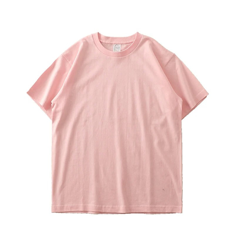 "Överdimensionerad t-shirt för män i bomull, enfärgad, avslappnad passform, kortärmad, rund hals, tungvikt tyg."
