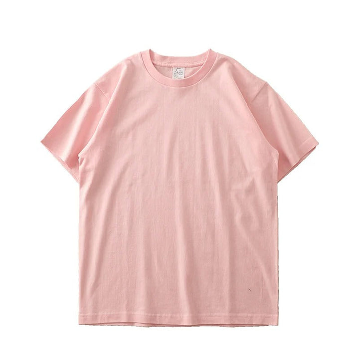 "Överdimensionerad t-shirt för män i bomull, enfärgad, avslappnad passform, kortärmad, rund hals, tungvikt tyg."