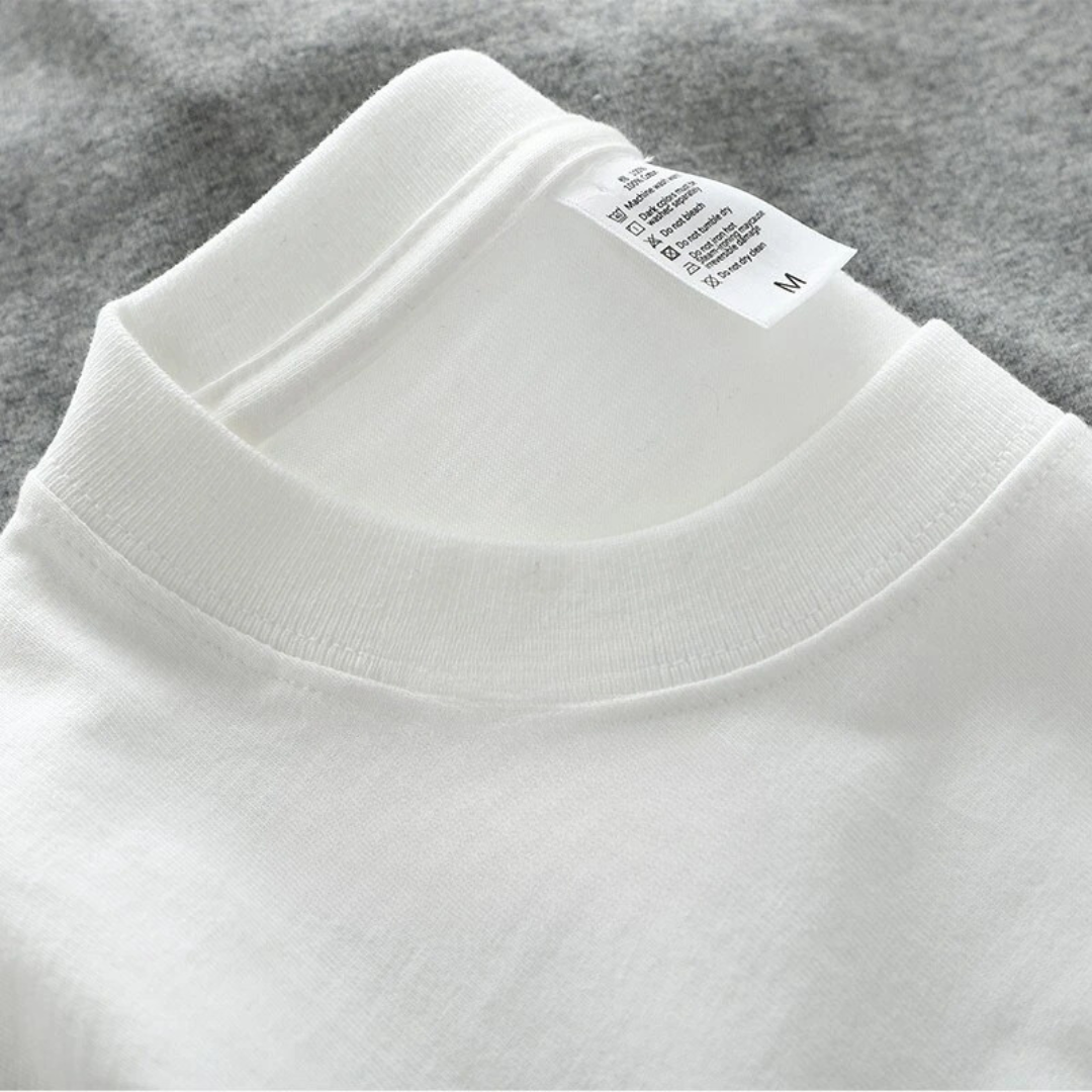 "Överdimensionerad t-shirt för män i bomull, enfärgad, avslappnad passform, kortärmad, rund hals, tungvikt tyg."