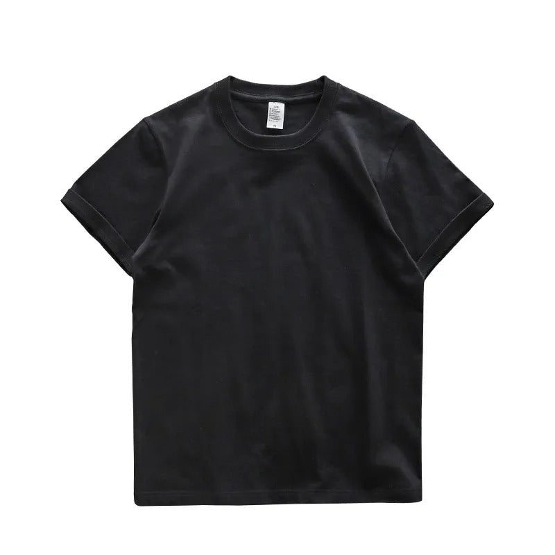 "Överdimensionerad t-shirt för män i bomull, enfärgad, avslappnad passform, kortärmad, rund hals, tungvikt tyg."