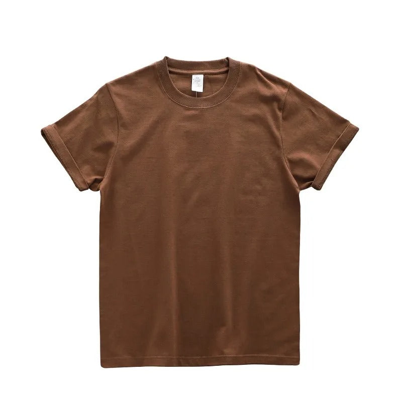 "Överdimensionerad t-shirt för män i bomull, enfärgad, avslappnad passform, kortärmad, rund hals, tungvikt tyg."