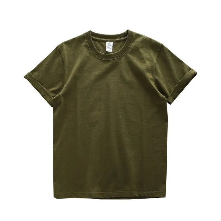 "Överdimensionerad t-shirt för män i bomull, enfärgad, avslappnad passform, kortärmad, rund hals, tungvikt tyg."