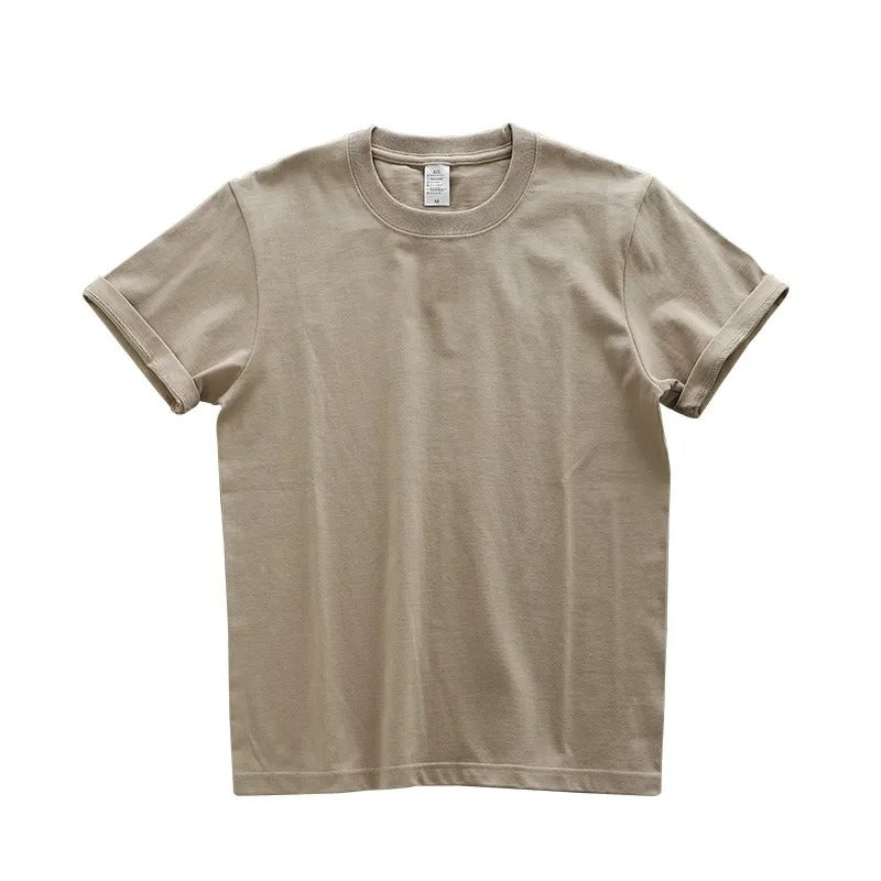 "Överdimensionerad t-shirt för män i bomull, enfärgad, avslappnad passform, kortärmad, rund hals, tungvikt tyg."