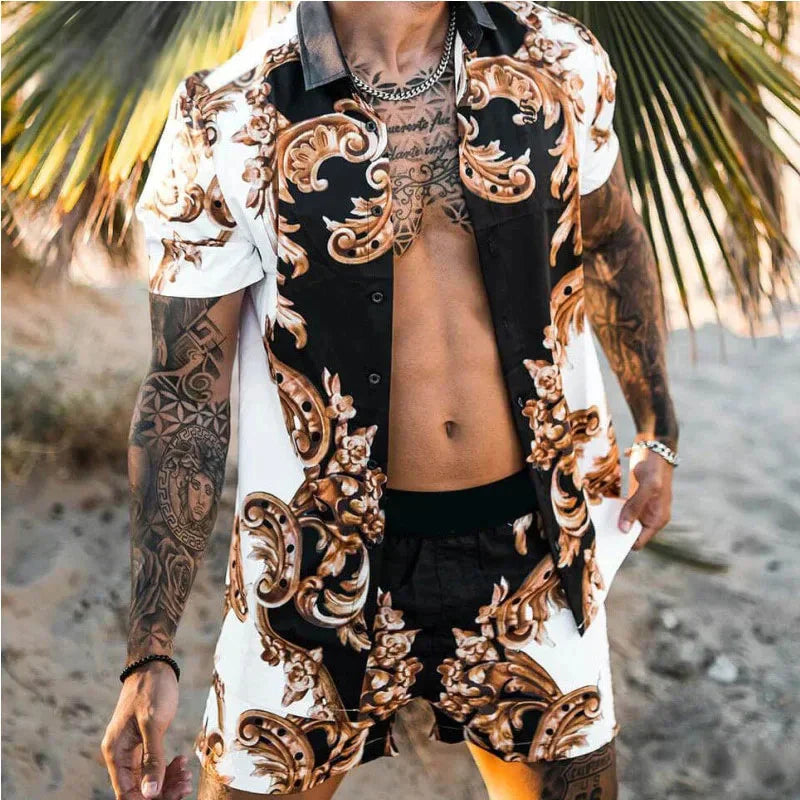 "Överdimensionerade herrshorts med 3D-patchwork design i polyester, stilsäker sommaroutfit för strand och stad."