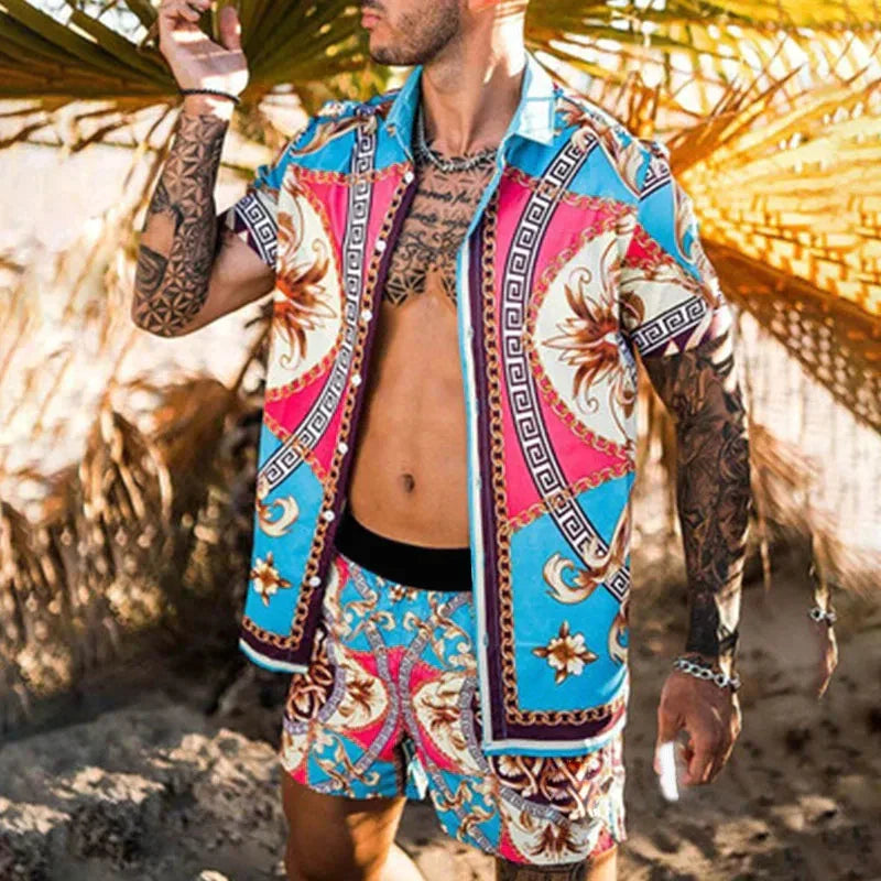 "Överdimensionerade herrshorts med 3D-patchwork design i polyester, stilsäker sommaroutfit för strand och stad."