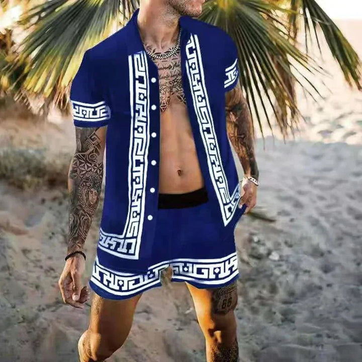 "Överdimensionerade herrshorts med 3D-patchwork design i polyester, stilsäker sommaroutfit för strand och stad."