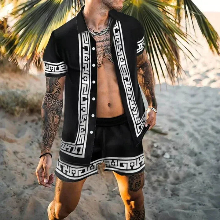 "Överdimensionerade herrshorts med 3D-patchwork design i polyester, stilsäker sommaroutfit för strand och stad."