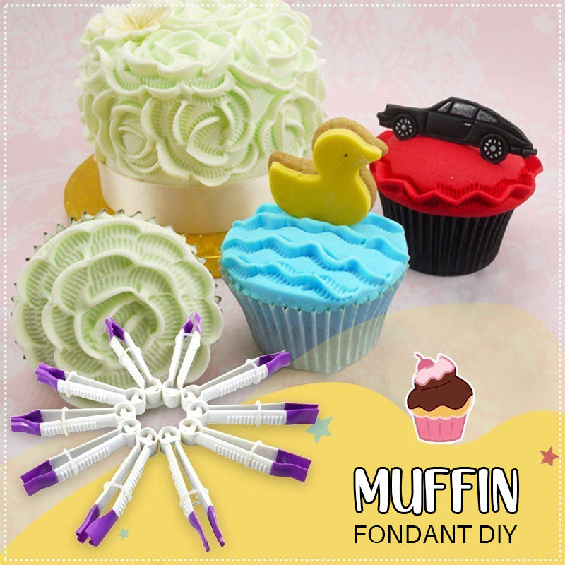 "Verktygssats för fondantdekorering med justerbara krusformar, perfekt för tårtdekoration och kreativ bakning."