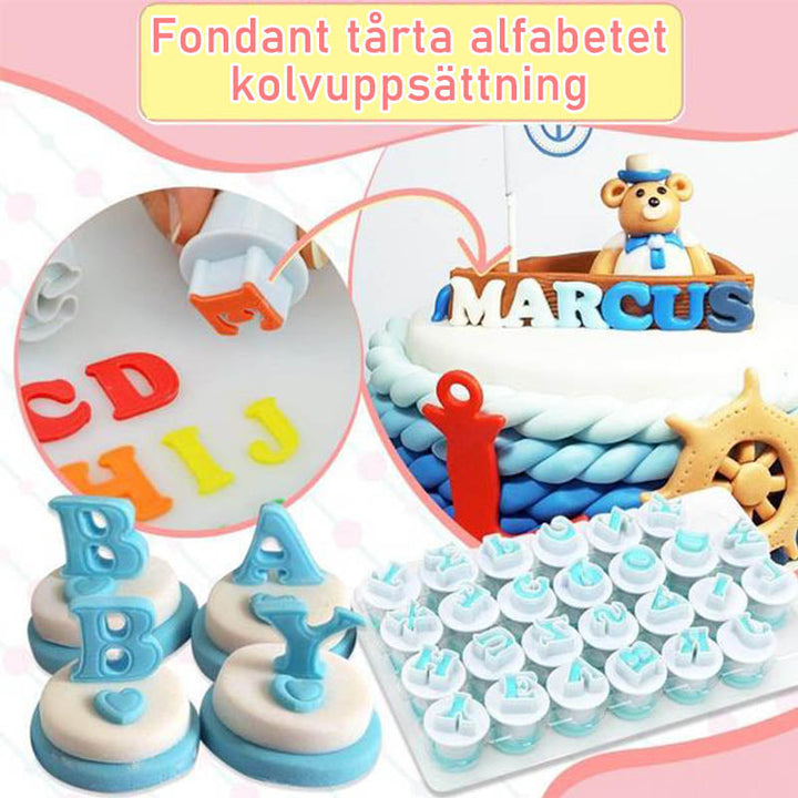 "Verktygssats för fondantkaka med bokstäver och siffror, non-stick ABS-plast, perfekt för kreativa bakverk."