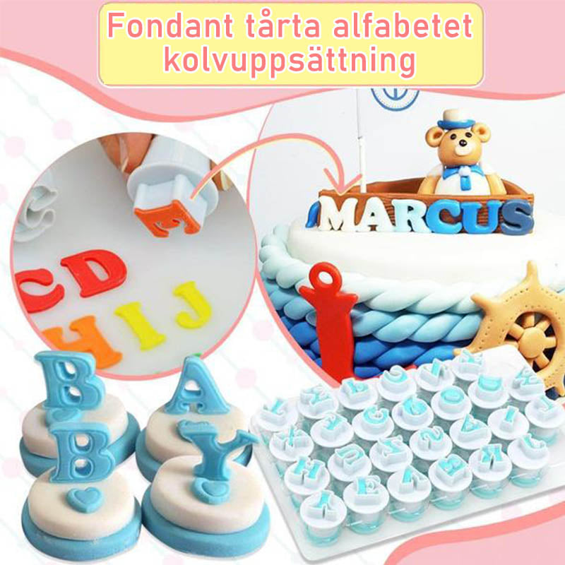 "Verktygssats för fondantkaka med bokstäver och siffror, non-stick ABS-plast, perfekt för kreativa bakverk."