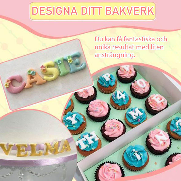 "Verktygssats för fondantkaka med bokstäver och siffror, non-stick ABS-plast, perfekt för kreativa bakverk."