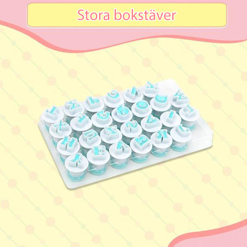 "Verktygssats för fondantkaka med bokstäver och siffror, non-stick ABS-plast, perfekt för kreativa bakverk."