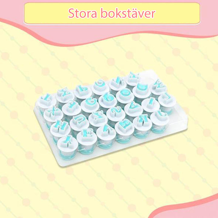 "Verktygssats för fondantkaka med bokstäver och siffror, non-stick ABS-plast, perfekt för kreativa bakverk."